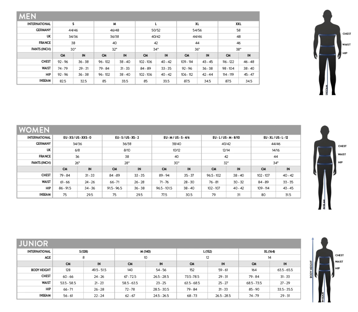 Size Chart for Men, Women, and Juniors